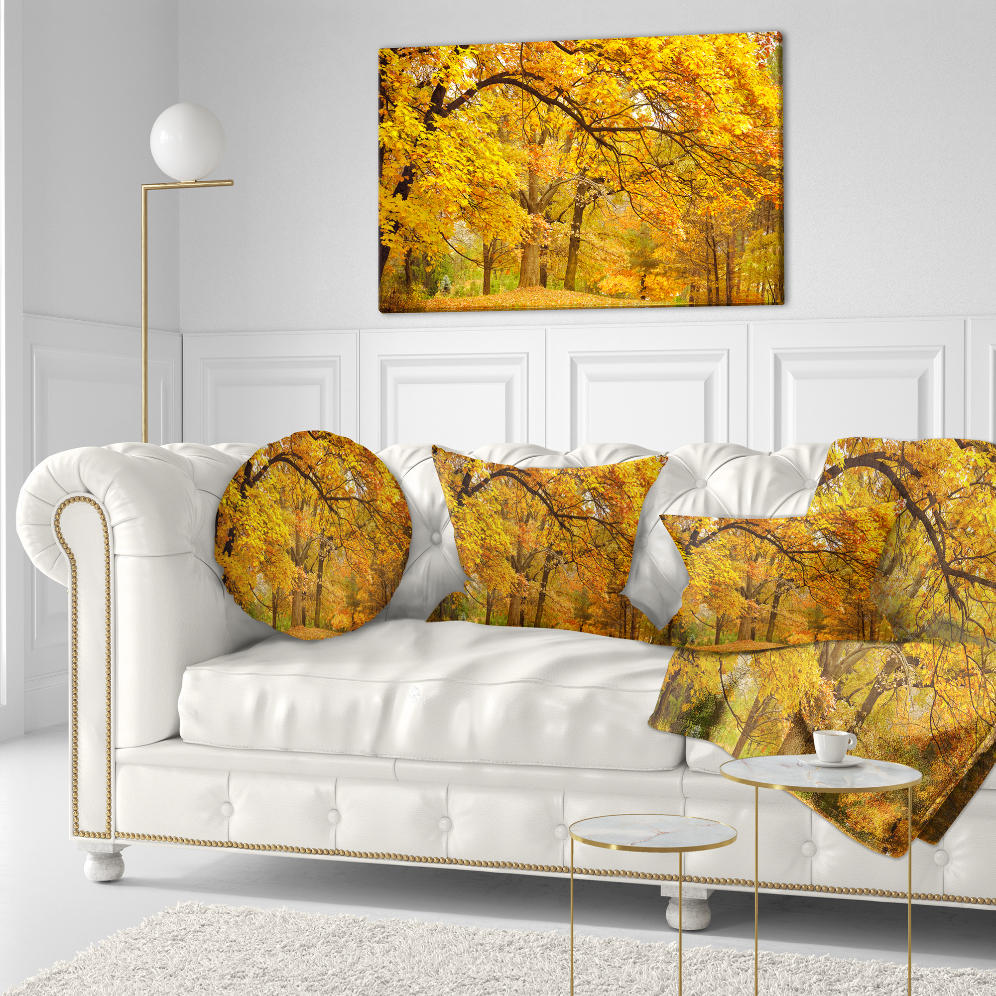 Designart Golden Autumn Forest - Landscape Photography Throw Pillow - 12x20