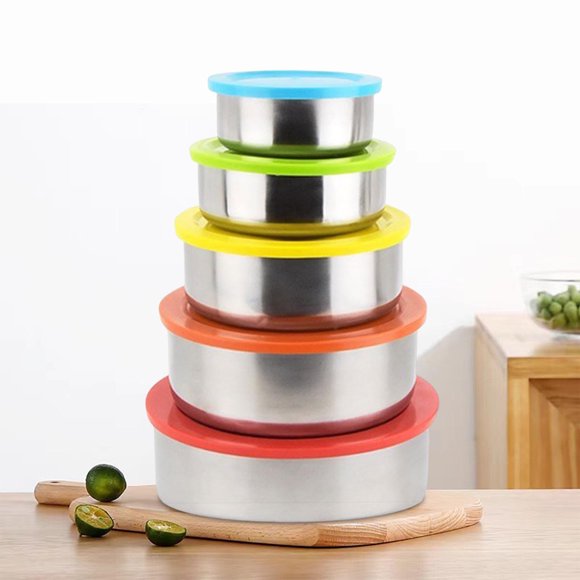 Staron 5PCS Stainless Steel Mixing Bowls with Lids Set Metal Nesting Bowl Set for Mixing, Cooking, Baking, Food Storage, Christmas Gifts for Mom