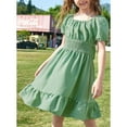 thumbnail image 3 of Oudiya Girls Tie Back Short Sleeve Dress Ruffle Hem Off Shoulder Elegant Casual Summer Dress 6-14 Years, 3 of 7