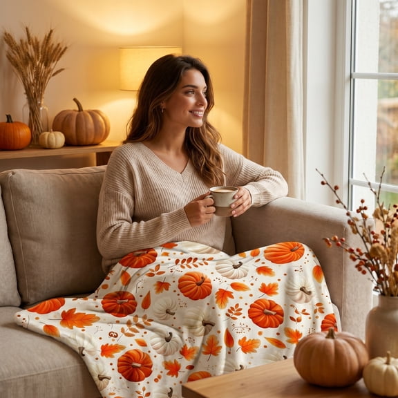Autumn Thanksgiving Flannel Throw Blanket, 5 Cute Fall Harvest Patterns Soft Plush Fleece Blanket 27.56*39.37in, Cozy Warm Lightweight Cover for Sofa Bed Couch Camping Nap, Decorative Fall Blanket
