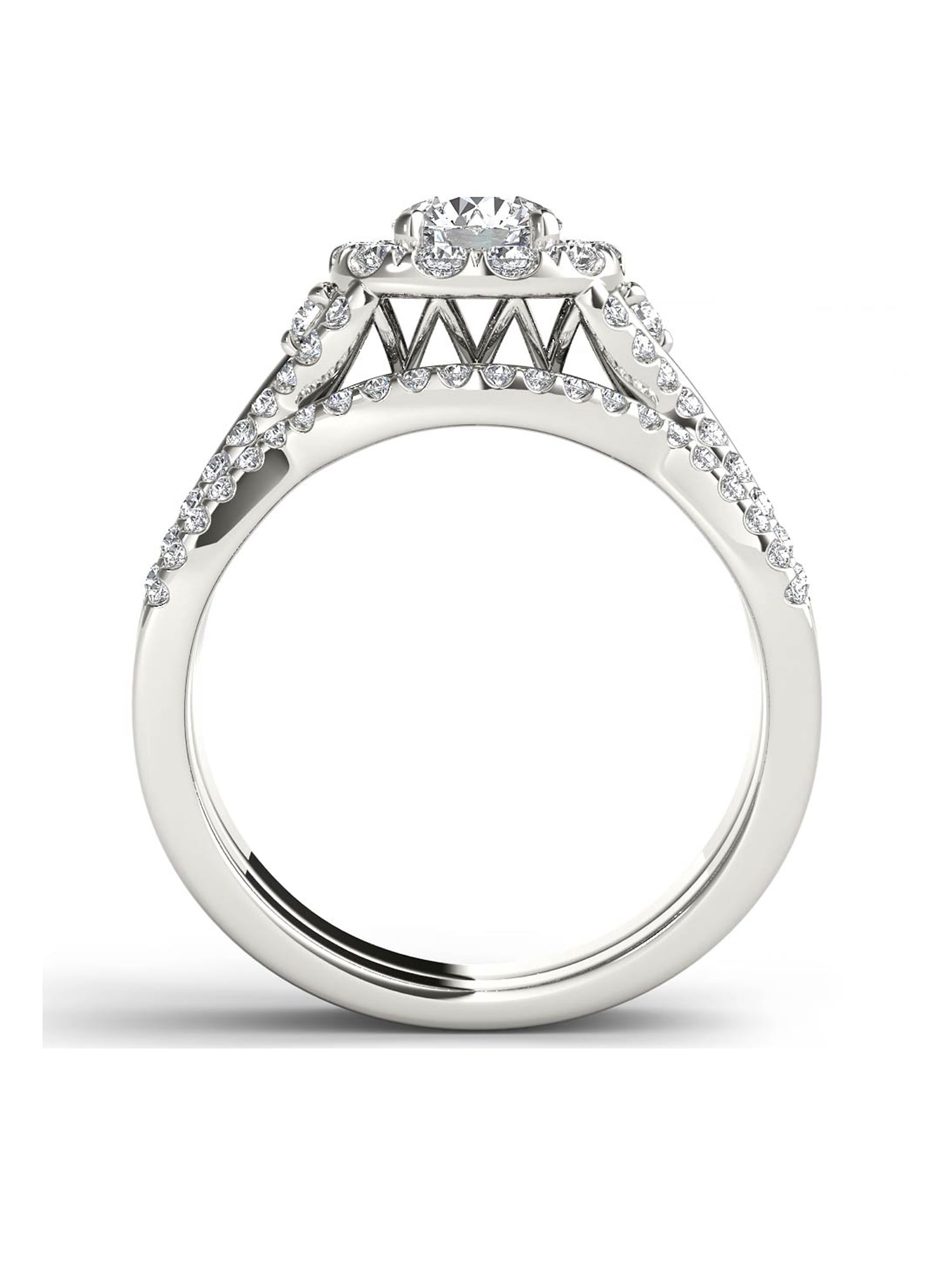 1-1/4 Carat T.W. Diamond Criss-Cross Shank Halo 14kt White Gold Engagement Ring Set