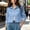 *Blue, variant on Women's Cropped Denim Jacket, Casual Button Down Jean Coat, Long Sleeve Denim Outerwear White,Womens Plus L