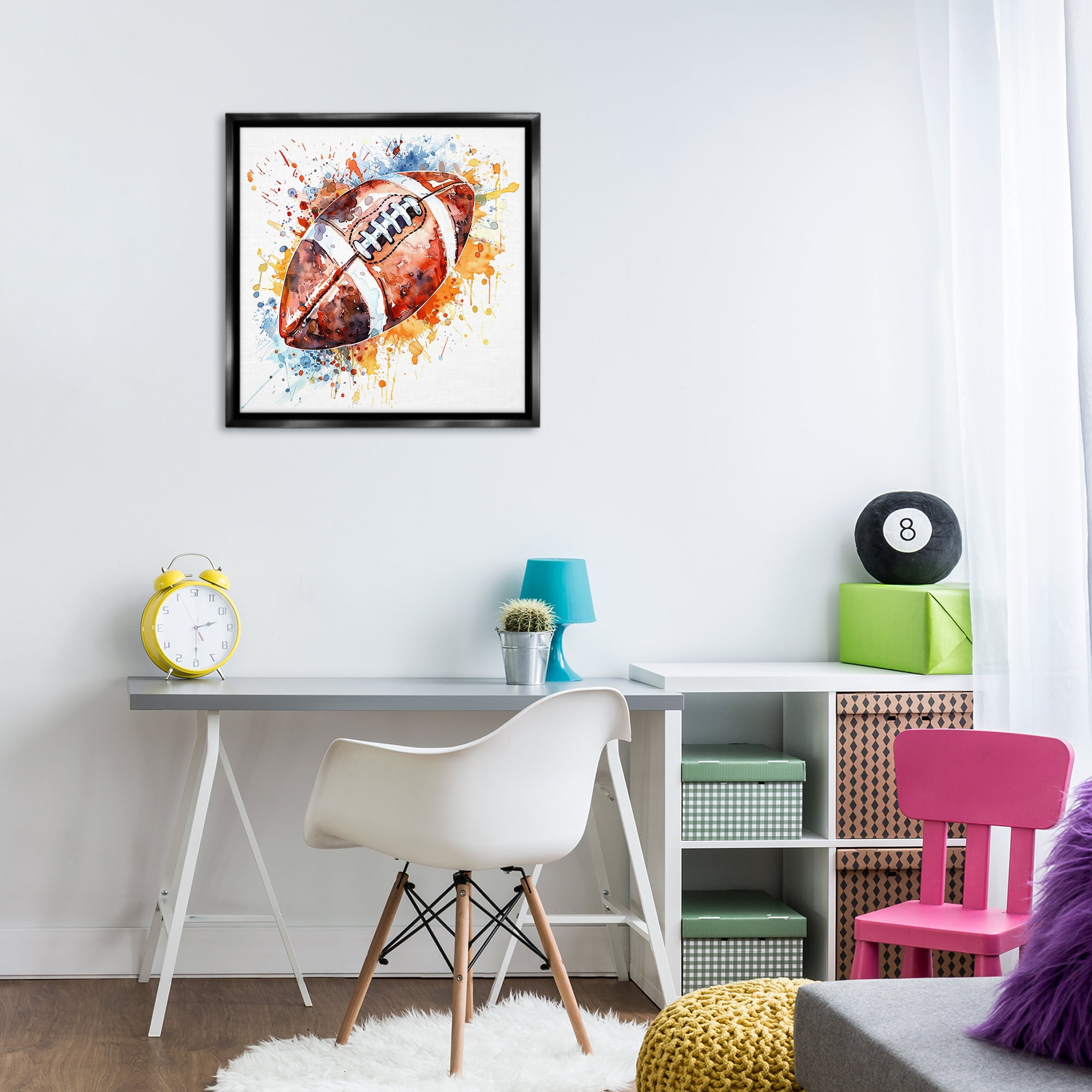 Stupell Industries Football Chromatic Splash Sports Painting Black Floater Framed Canvas Art Print Wall Art, 25 x 25