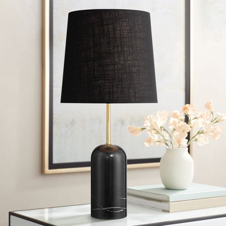 360 Lighting Ben 25" High Small Cylinder Modern Glam Table Lamp Black Marble Finish Single Black Shade Living Room Bedroom Bedside