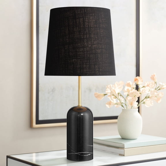 360 Lighting Ben 25" High Small Cylinder Modern Glam Table Lamp Black Marble Finish Single Black Shade Living Room Bedroom Bedside