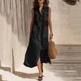 thumbnail image 1 of XiYing Robes Décontractées pour Femmes, Robe Longue d'Été Décontractée pour Femmes à Col en V Sans Manches, Maxi Fluide avec devant à Boutons et Poches pour Vacances à la Plage, Coupe Ample,, 1 of 7
