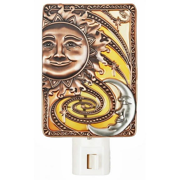 Sun and Moon Faces With Orange Inlays Shade Night Light - By Ganz