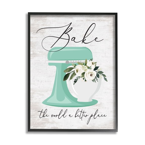 Stupell Industries Bake The World Phrase Food & Beverage Painting Black Framed Art Print Wall Art, 11 x 14