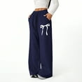 thumbnail image 2 of CPNG Girls Drawstring Straight Wide Leg Sweatpants Bow Print Sweat Pants Elastic High Waist Solid Color Baggy Joggers(Dark Blue,11-12 Years), 2 of 8
