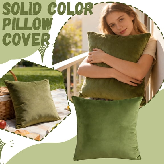 Green Velvet Pillow Covers, Soft Throw Pillow Covers, 22X22 In, Velvet Cushion Covers, Solid Hue, Couch Refresh, 1 Pc