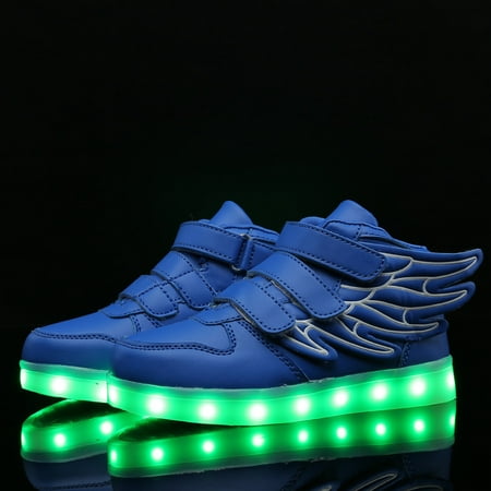 

Boys And Girls Casual Colorful Light Sneakers With USB Charging Wing Decorative Hook And Loop Fastener Skate Shoes For Spring