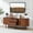 A-Walnut, variant on PHOYAL Green Large End Table with Charging Station, Vertical Strip Square Side Tables with Sliding Door Storage for Living Room