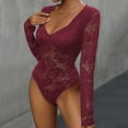 thumbnail image 6 of Odbmxy Womens Blouses Dressy Casual Lace Long Sleeve Womens Top V-Neck Floral Breathable Solid Tight Tops,Red S, 6 of 7