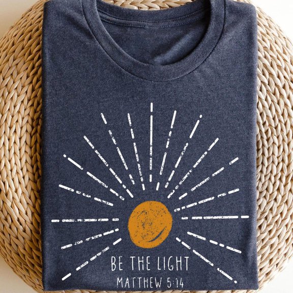 Sam Soft Retro Be The Light Matthew 5 14 Bible Verse Christian Boho Sun Inspirational Celestial Graphic TShirt for WomenFull Size S-5XL