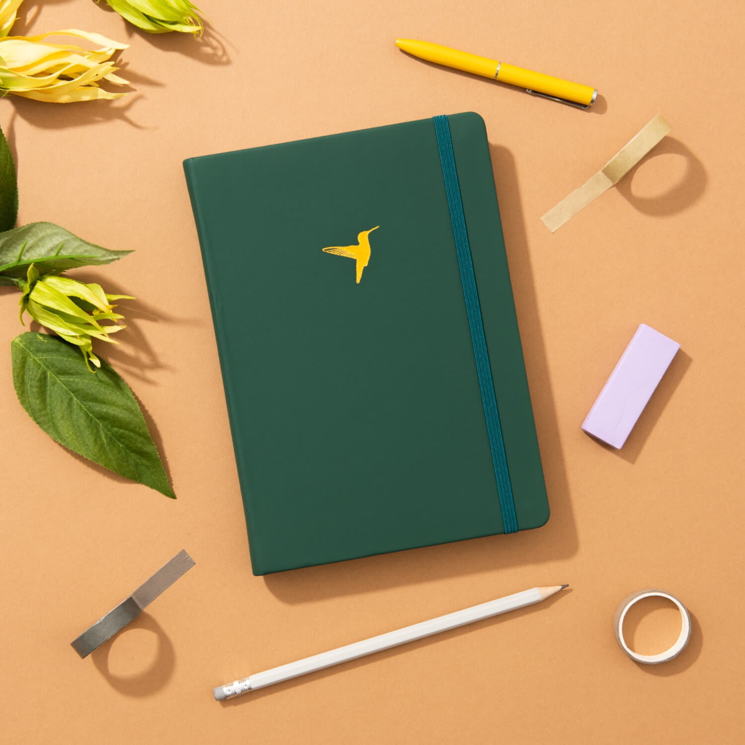 Yop & Tom - Bullet Dot Grid Journal Extra Thick Paper 160 GSM - Hardback A5 - Forest Green Humingbird