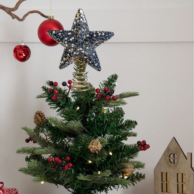 Christmas Tree Topper Star Plastic Holiday Decorations for Xmas Party Home Festive Ornament Tree Top Decoration with Stand