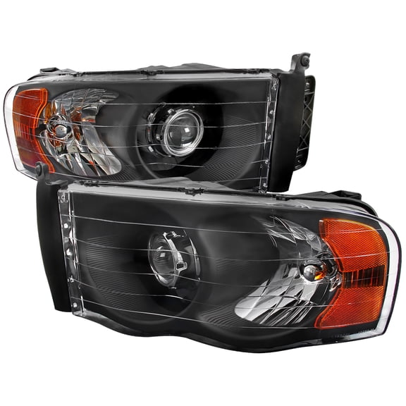 Projector Headlights w/ Amber Reflectors (Black Housing/Clear Lens) Made for and Compatible with 2002-2005 Dodge RAM 1500/ 2003-2005 RAM 2500 3500