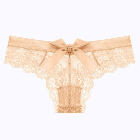 

Lzobxe Panties for Women Plus Size Women s Fashion Sexy Lace Flower Transparent Gauze Bow Low Waist G-string Pants Panties Thong on Clearance