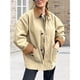 thumbnail image 5 of Chaquetas de Moda para Mujer, Otoño, con Cuello en Contraste, Cremallera, Algodón, Talla Grande, Informal, Cargo, Estilo Caqui S, 5 of 10