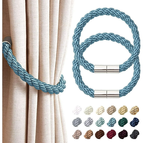 2 Pack Strong Magnetic Curtain Tiebacks Modern Simple Style Drape Tie Backs Convenient Decorative Weave Rope Curtain Holdbacks for Thin or Thick Home & Office Window Draperies (Teal)
