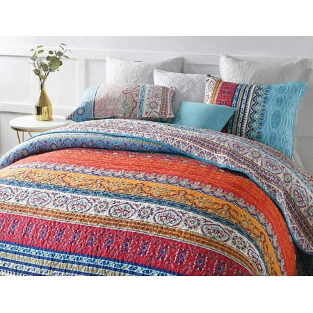 Bedspread Double Size 3 Pieces Lightweight Summer Bedspreads Bohemian Quilted Throw 220x240 Cm Ethnic Bohe Red Blue Striped Bed Throws King With 2 Pillow Shams Canada Blue Striped Quilted Bed Throws King, King Size Bed Throws And Bedspreads