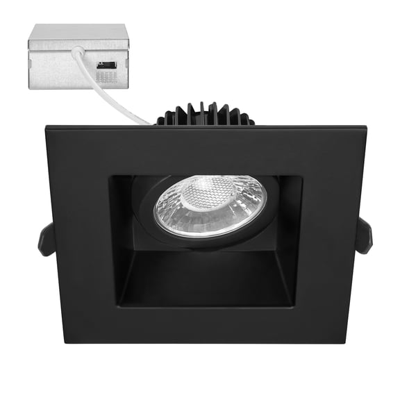 Maxxima 4 in. Adjustable Square Recessed Anti-Glare LED Gimbal Downlight, Black Trim, Canless IC Rated, 1050 Lumens, 5 CCT 2700K-5000K, 360° Rotation
