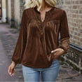 thumbnail image 2 of APEXFWDT Women's Plus Size Velvet Long Sleeve Top V-Neck Button-Up Puff Sleeve Casual Office Blouse for Work & Weekend Casual Outings,XXXXXL,Coffee, 2 of 7