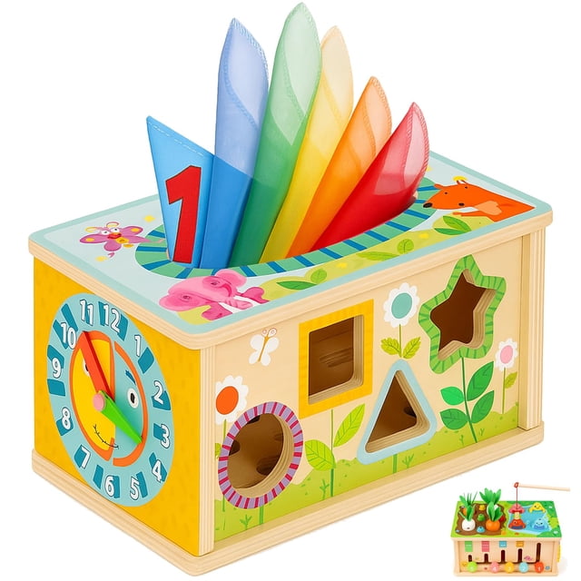 Caja de pañuelos para bebés Toy Montessori 6 en 1, cubo de actividades para más de 6 meses