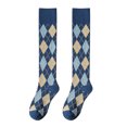 thumbnail image 4 of Chaussettes Femme en Pur Coton Automne et Hiver Bas Chauds en Forme de Losange Bas Longueur Genou Bas Bas de compression Bleu, 4 of 4