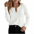 thumbnail image 2 of Otntypg Womens Long Sleeve Ribbed Knit Shirts Trendy Fall Slim Fit V Neck Solid Color Tunic Tees Dressy Casual Soft Comfortable Blouses White M, 2 of 5