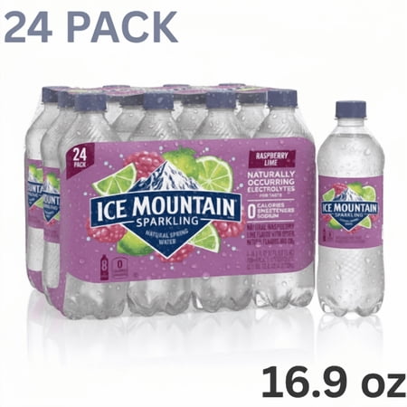ICE MOUNTAIN Sparkling Water Raspberry Lime 16.9 fl oz Bottles 24 Pack – Naturally Flavored Sparkling Water with No Calories or Sweeteners