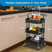 3-Tier Rolling Utility Cart, Metal Utility Cart, Office Home