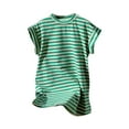 thumbnail image 7 of Tshirts Dresses for Girls 1-11 Years Toddlers Kids Cute Stripe Printed Cap Sleeve Crew Neck Pullover Casual Side Slit Mini Dress, 7 of 7