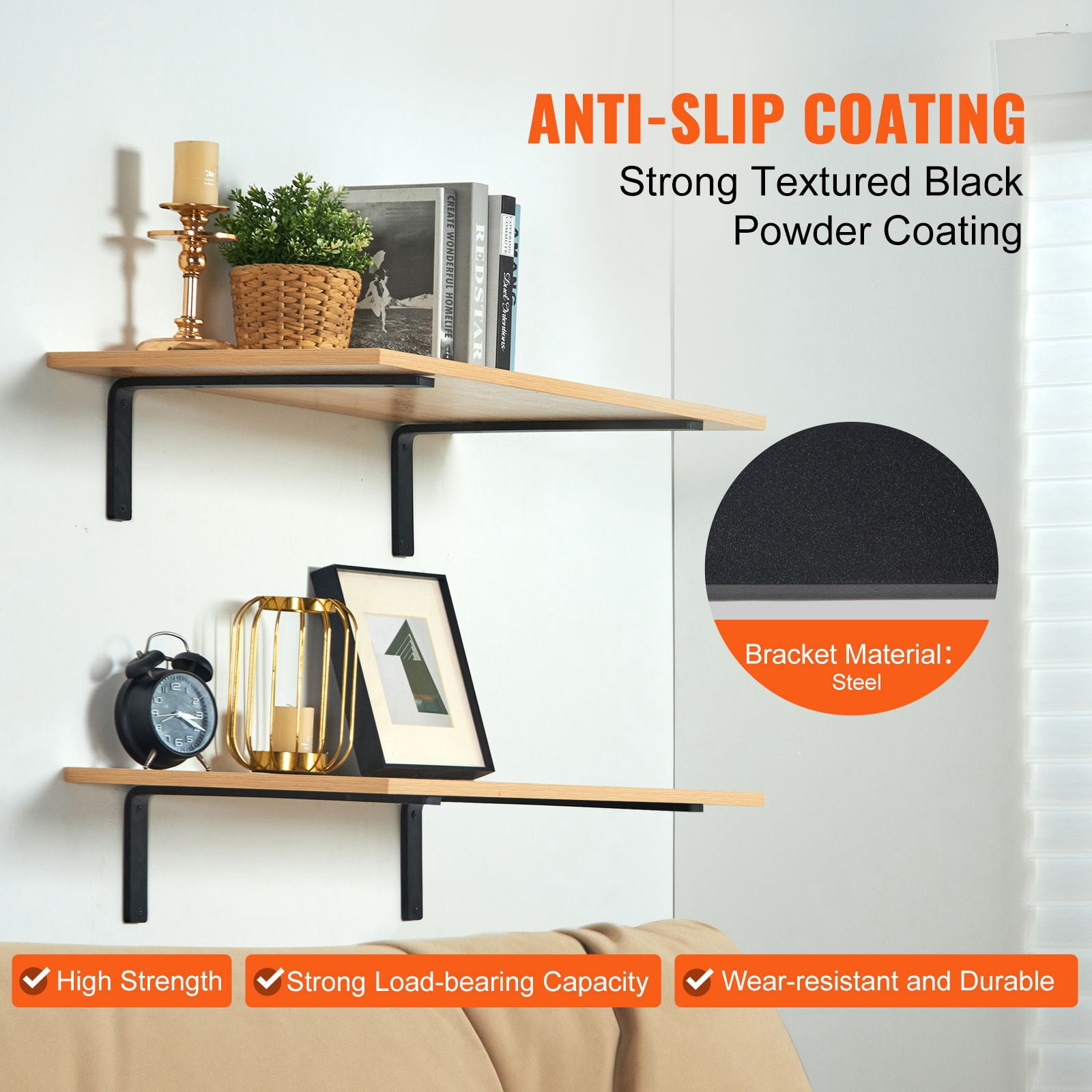 Cast Iron Shelf Brackets 160 lbs Capacity Black Powder Coated for Living Room Kitchen Office