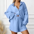 thumbnail image 2 of Womens Short Sets Summer 2 Piece Sets for Women Summer Outfits for Women Casual Long Sleeve Shirt and High Waist Shorts Fashion Two Piece Summer Sets, 2 of 6
