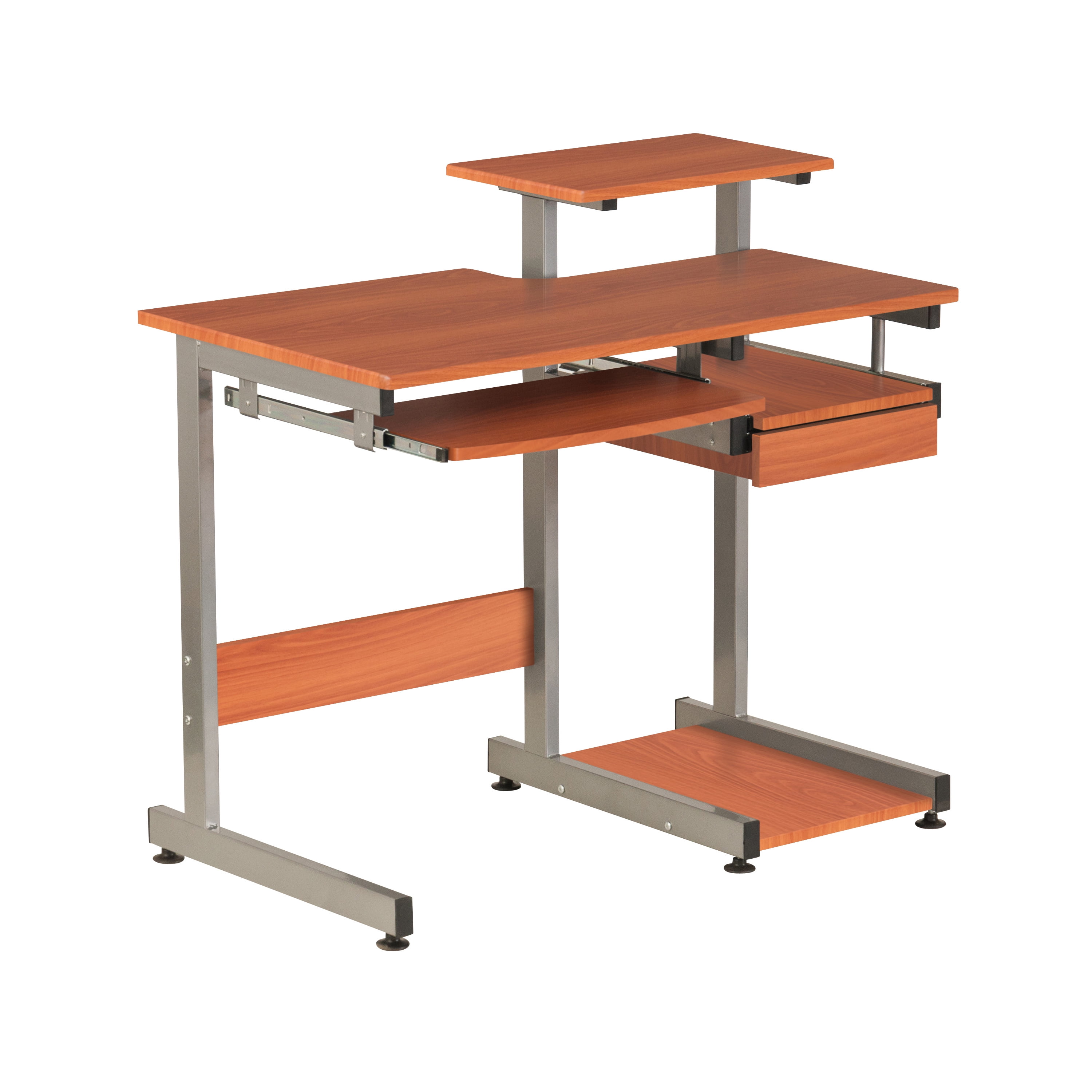 Woodgrain Complete Computer Workstation Desk, Moisture Resistant MDF Writing Table with Pullout Keyboard Tray, CPU Shelf & Storage Drawer, Scratch-Proof Steel Frame for Home Office