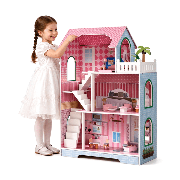 FvMuCore Dollhouse 3-Story Pink with Furniture and Accessories 1-Count Micro