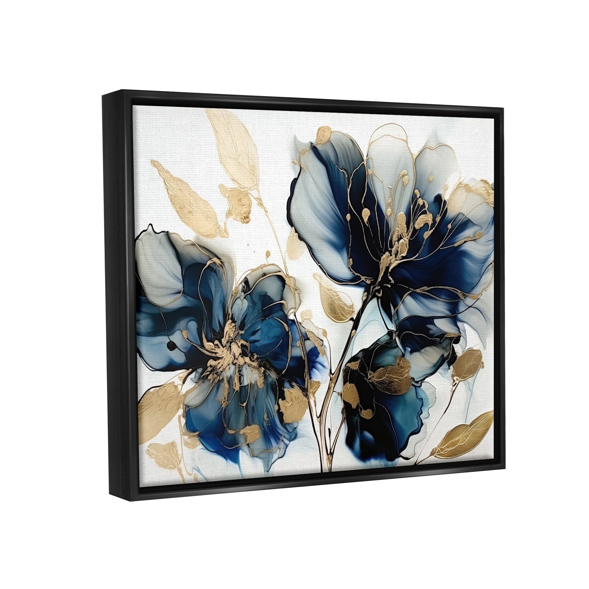 Stupell Industries Blue Modern Flowers Botanical & Floral Painting Black Floater Framed Art Print Wall Art, 21 x 17