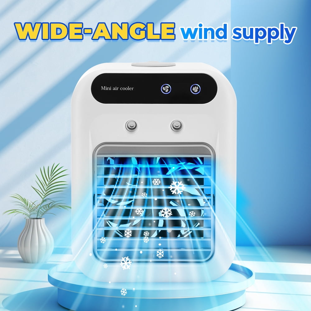 Portable Air Conditioners Cooling Fan, Rechargeable Evaporative Mini Air Cooler, Mini Desktop Cooling Misting Fan, Quiet with 1800mah Battery, 2 Speeds, 500ml Water Tank for Office,Home,Room,Desk,Car