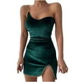 thumbnail image 1 of DPTALR Women Solid Tight Strapless Camisole Zipper Chain Irregular Long Dress, 1 of 8