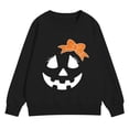 thumbnail image 2 of UACY Toddler Girls Halloween Crewneck Sweatshirt, Pumpkin Face Bow Fleece Pullover, Long Sleeve Soft Fall Tops for Kids Holiday Party Wear (Black, 5-6 Years), 2 of 7