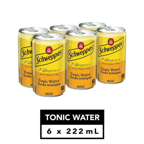 Schweppes Tonic Water, 6 x 222 mL mini cans, 6x222mL