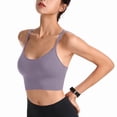 thumbnail image 4 of Wdgfv Women's Sports Bra-Scoop Neck Spaghetti Strap Molded Cup Double Sports Bra Low Support Yoga Workout Bra Purple M, 4 of 6