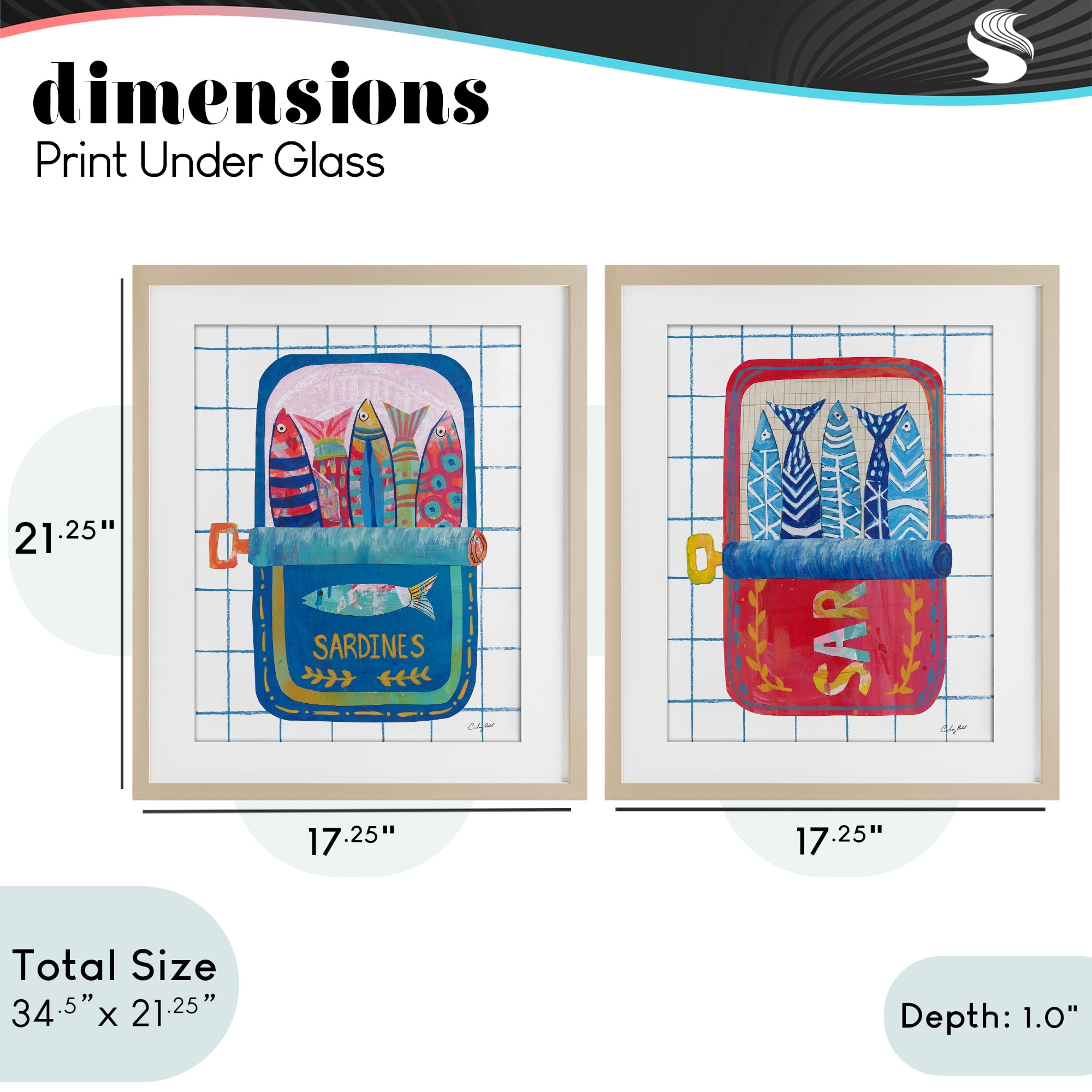 Stupell Industries Whimsical Silly Sardines 2 Piece Birch Framed Print Under Glass Set, design by Courtney Prahl