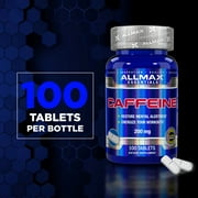 حبوب الكافيين الغذائية Allmax ، امتصاص سريع ونباتي ، 200 ملغ لكل حصة ، 100 قرص