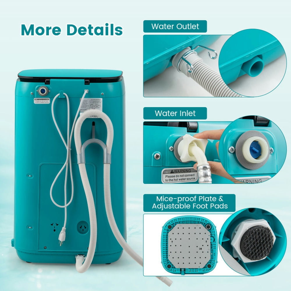 Spaco 7.7 Lbs Full-Automatic Washing Machine, High-Performance Portable Washer with Mice-Proof Plate & Adjustable Feet, Portable Washer for Indoor as Home, School, Blue