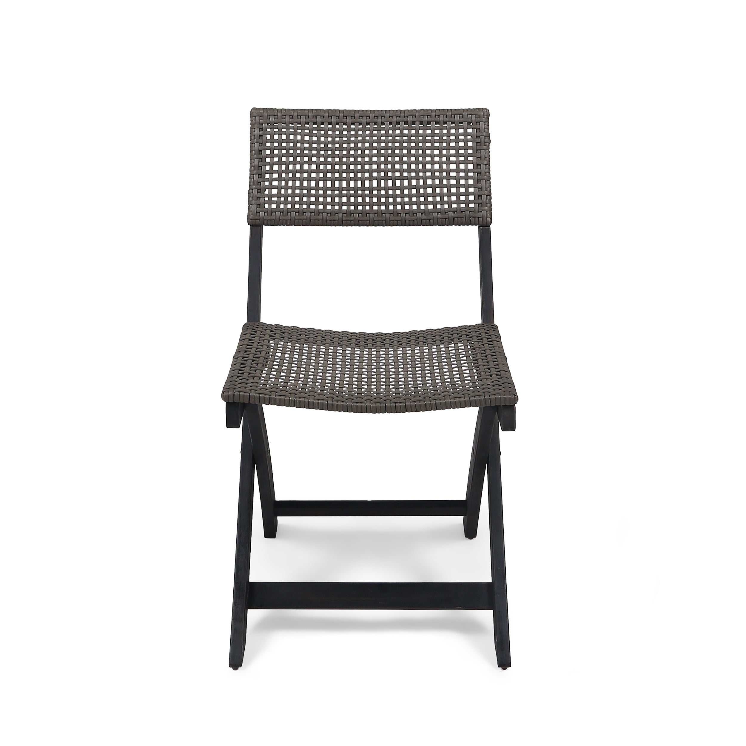 Outdoor Foldable Wicker Bistro Chair Set of 2, Portable Relax Seats for Patio Garden, Dark Gray