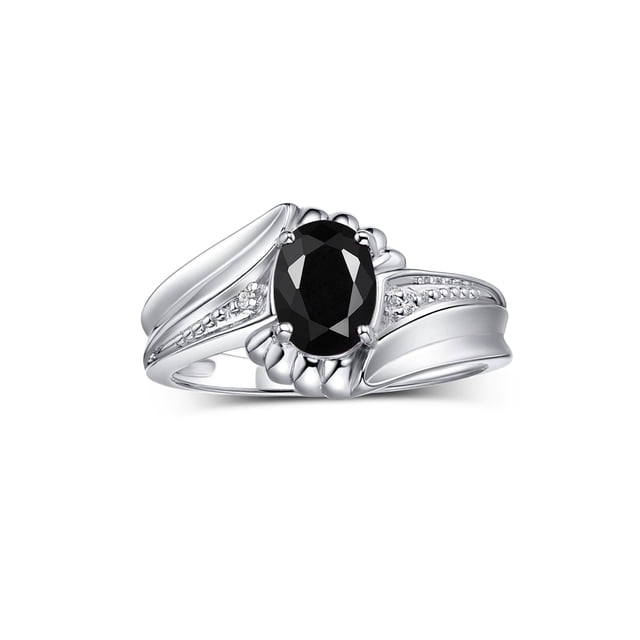 RYLOS Rings for Women Sterling Silver Swirl Z Ring 7X5MM Oval Gemstone & Diamond Rings October Onyx Jewelry Size 9