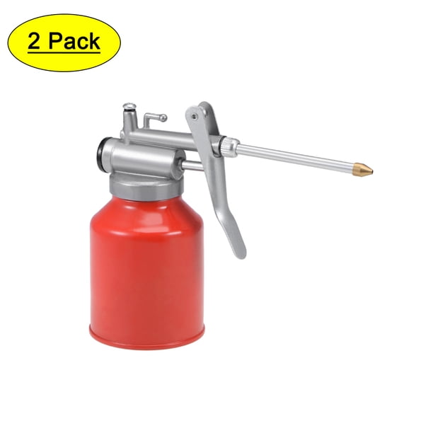 Uxcell Bomba de Aceite de 250ML Metal Alta Presión con Boquilla Rígida Herramienta de Pulgar Roja Paquete de 2