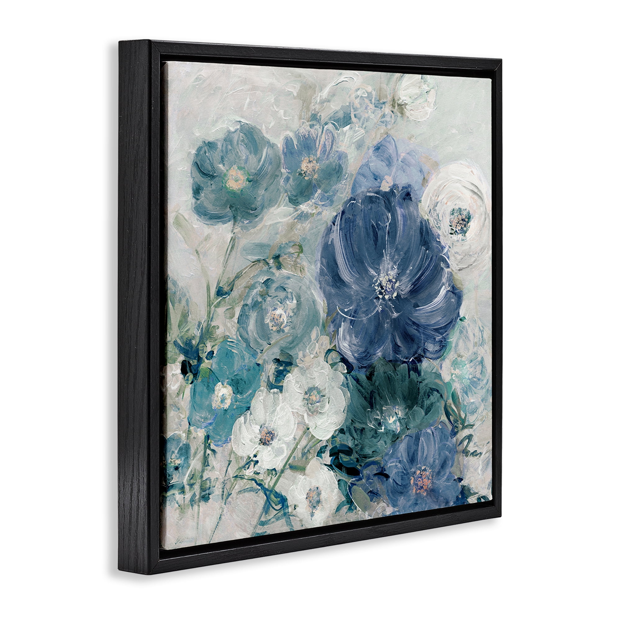 Stupell Industries Painterly Brushed Flowers Plants & Flowers Painting Black Floater Framed Canvas Art Print Wall Art, 18 x 18